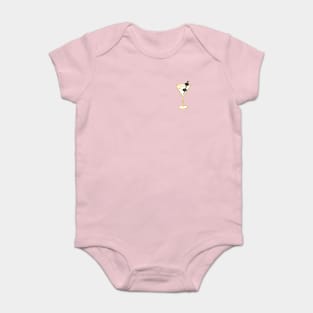 Glam Retro Faux Gold Martini Cocktail Drink Glass With two Black Olives Illustration Baby Bodysuit